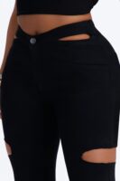 Eternal Nights Cut Out Stretch Flare Jeans - Black