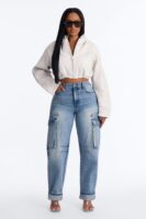 Gigi High Rise Tapered Cargo Jeans - Medium Wash