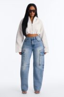 Gigi High Rise Tapered Cargo Jeans - Medium Wash