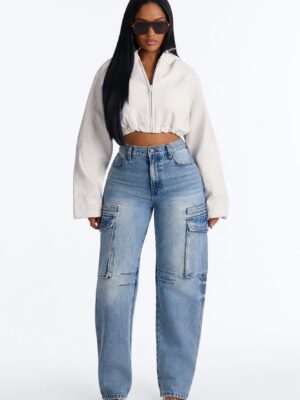 Gigi High Rise Tapered Cargo Jeans - Medium Wash