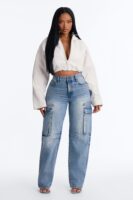 Gigi High Rise Tapered Cargo Jeans - Medium Wash