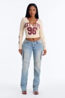Bristol Back Dip Stretch Low Rise Moto Straight Leg Jeans - Light Wash