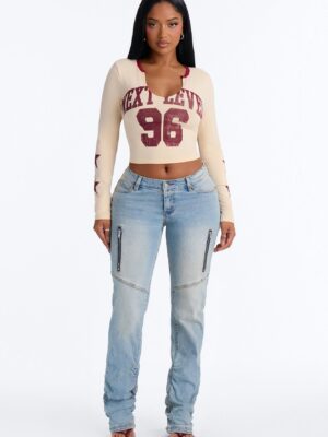 Bristol Back Dip Stretch Low Rise Moto Straight Leg Jeans - Light Wash