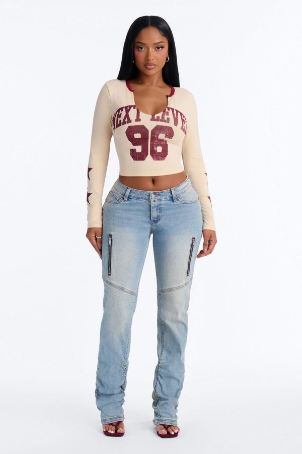 Bristol Back Dip Stretch Low Rise Moto Straight Leg Jeans - Light Wash