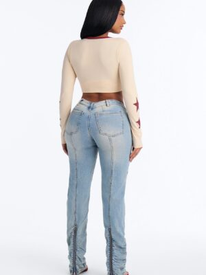 Bristol Back Dip Stretch Low Rise Moto Straight Leg Jeans - Light Wash