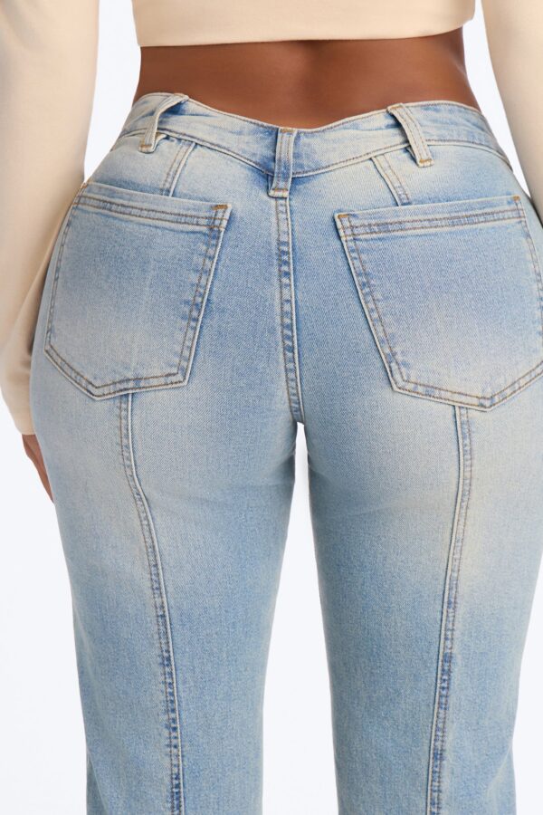 Bristol Back Dip Stretch Low Rise Moto Straight Leg Jeans - Light Wash