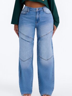 Up To Me Cargo Non Stretch Straight Leg Jeans - Medium Wash