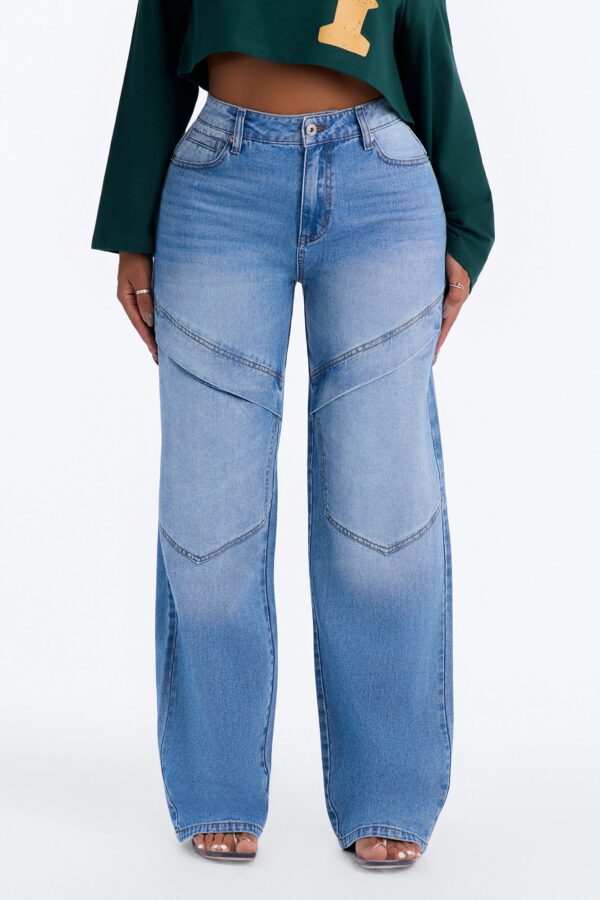 Up To Me Cargo Non Stretch Straight Leg Jeans - Medium Wash