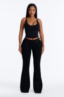 Nights To Remember Low Rise Pintuck High Stretch Flare Jeans - Black