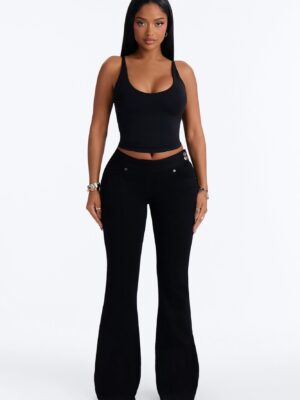 Nights To Remember Low Rise Pintuck High Stretch Flare Jeans - Black