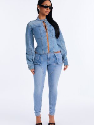 Fuel Up High Rise Skinny Moto Jeans - Light Wash