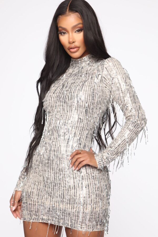 Silver Mock-Neck Dress