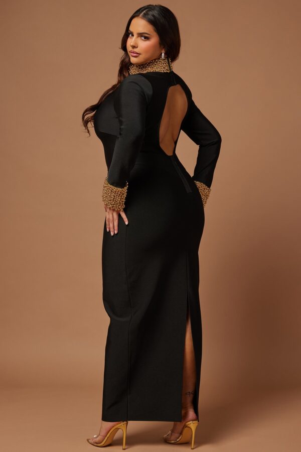 Black and Gold Mock-Neck Dress