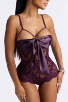 Sweet And Subtle Lace Open Cup Crotchless Teddy - Plum