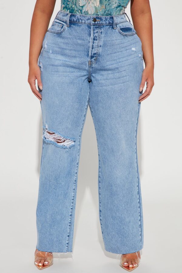 Topanga 90's Ripped Straight Leg Jeans - Medium Wash