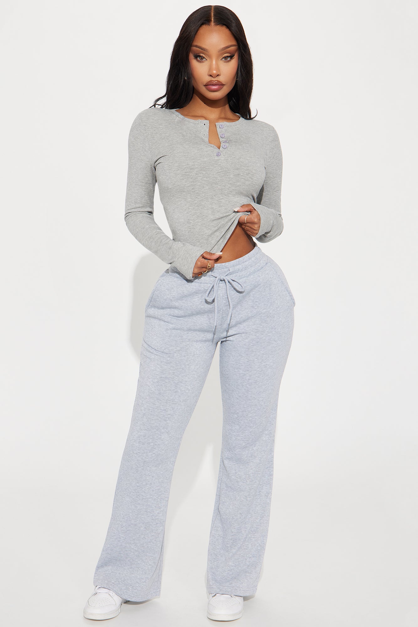 Candice Petite Lounge Flare Pant - Heather Grey