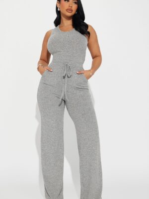 Heather Grey Jumpsuit with wide leg