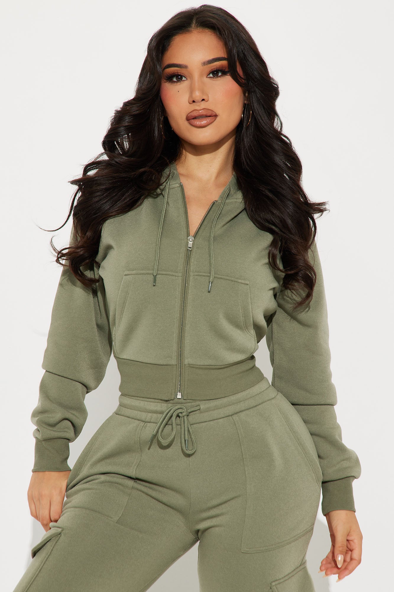 Olive Cropped Hoodie