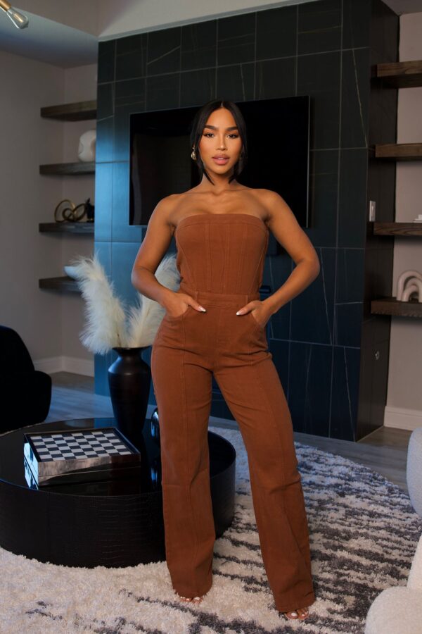 Cognac and Denim Wide-Leg Jumpsuit