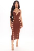 Brown V-Neck Dress