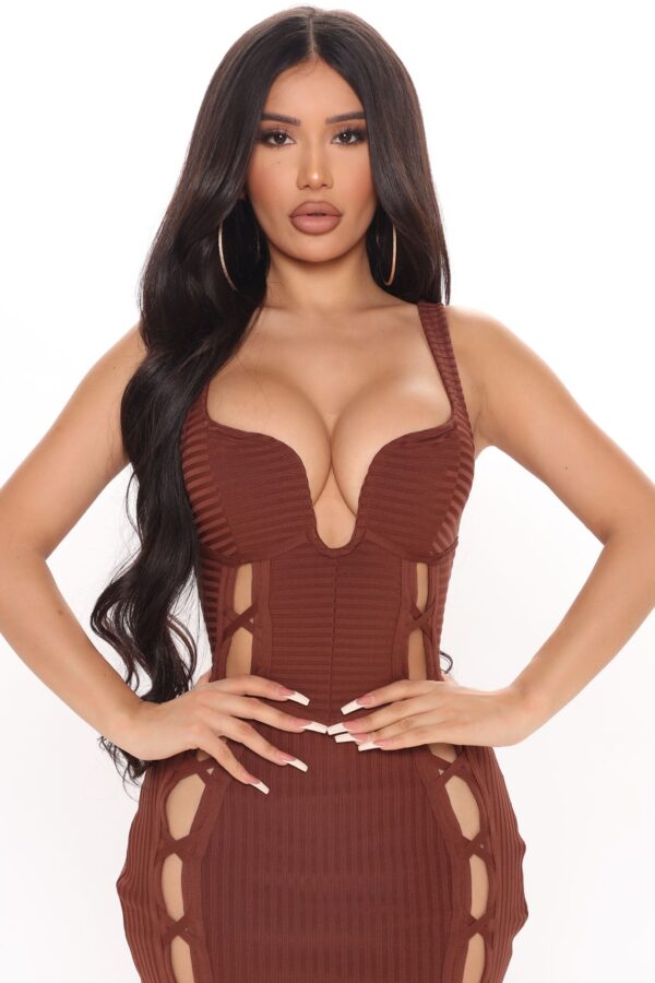 Brown V-Neck Dress
