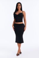 Lane Low Rise Double Layered Mesh Midi Skirt - Black