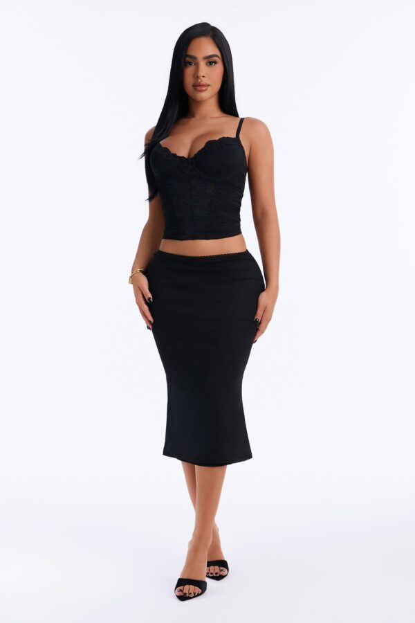 Lane Low Rise Double Layered Mesh Midi Skirt - Black