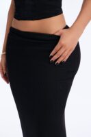 Lane Low Rise Double Layered Mesh Midi Skirt - Black