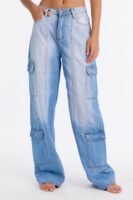 On The Move Cargo Wide Leg Jeans - Light Wash