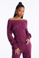 Daisia Off Shoulder Corset Fleece Pant Set - Plum