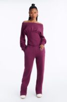 Daisia Off Shoulder Corset Fleece Pant Set - Plum