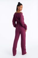 Daisia Off Shoulder Corset Fleece Pant Set - Plum