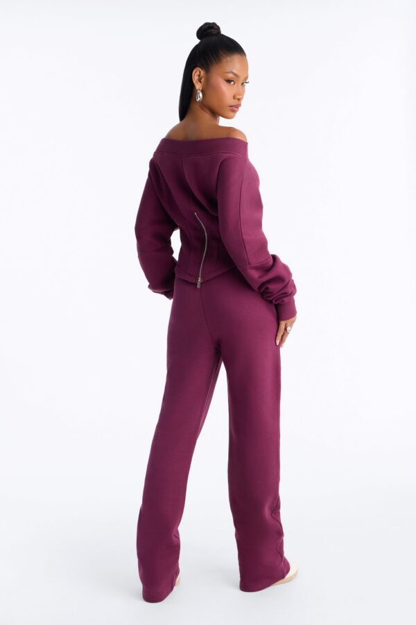 Daisia Off Shoulder Corset Fleece Pant Set - Plum