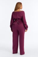 Daisia Off Shoulder Corset Fleece Pant Set - Plum