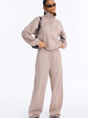 Taupe Mock-Neck Pants