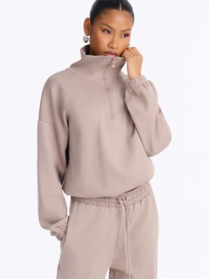 Taupe Mock-Neck Pants