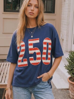 250 Americana Stripe Oversized Graphic Tee in Navy