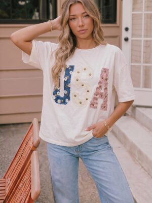 USA Patchwork Graphic Tee in White