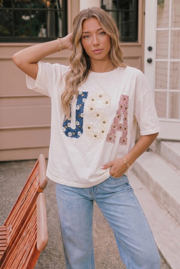 USA Patchwork Graphic Tee in White