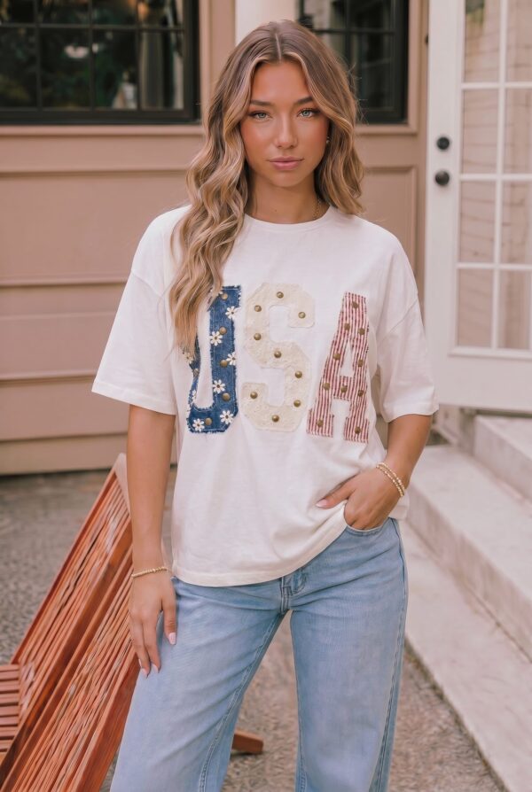 USA Patchwork Graphic Tee in White