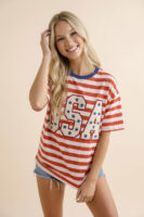 USA Chenille Patch Striped Graphic Tee