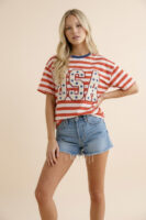USA Chenille Patch Striped Graphic Tee
