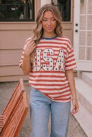 USA Chenille Patch Striped Graphic Tee