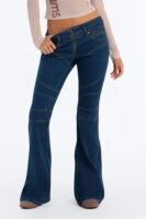 Only Girl Low Rise Seamed Stretch Flare Jeans - Dark Wash