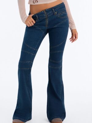 Only Girl Low Rise Seamed Stretch Flare Jeans - Dark Wash