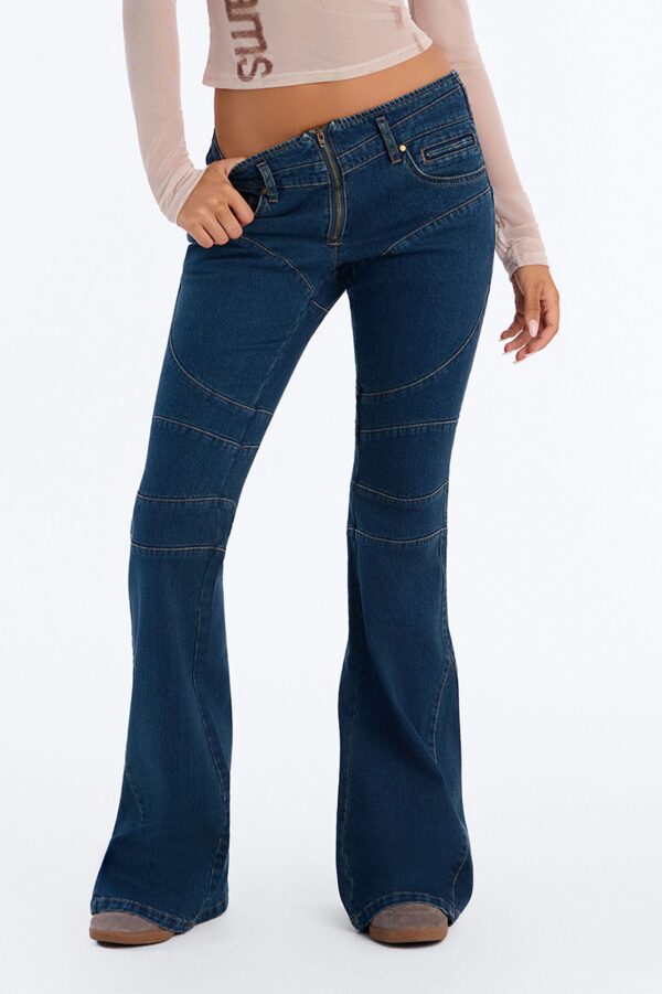 Only Girl Low Rise Seamed Stretch Flare Jeans - Dark Wash