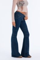 Only Girl Low Rise Seamed Stretch Flare Jeans - Dark Wash