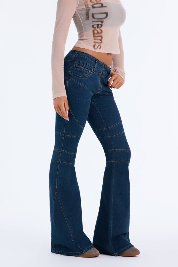 Only Girl Low Rise Seamed Stretch Flare Jeans - Dark Wash