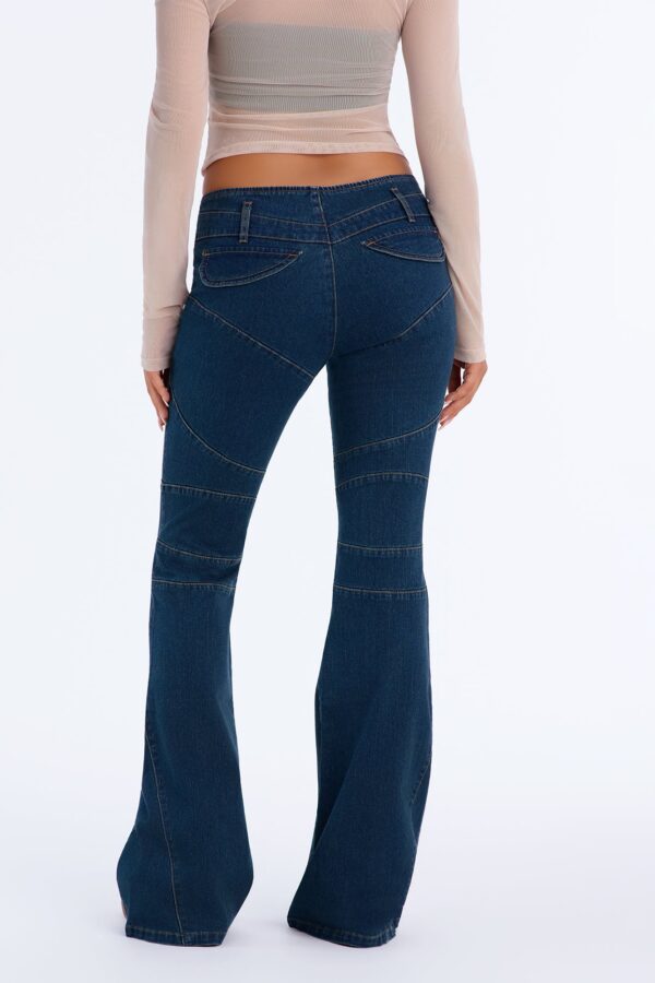 Only Girl Low Rise Seamed Stretch Flare Jeans - Dark Wash