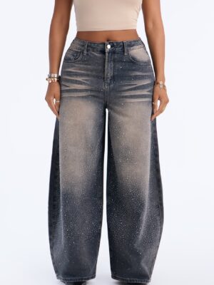 Born To Shine Embellished Baggy Jeans - Vintage Wash